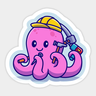 Cute Octopus Handyman Cartoon Sticker